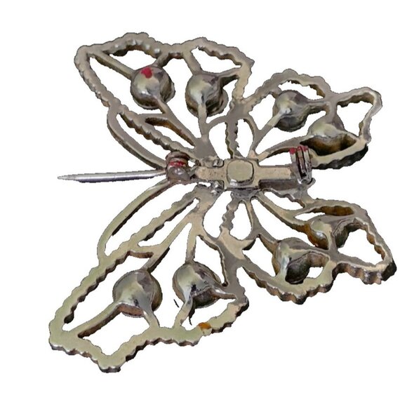 Vintage Silver Tone Butterfly Brooch Pin Rhinestone Accent 2.5" x 2" Unsigned - Picture 2 of 6